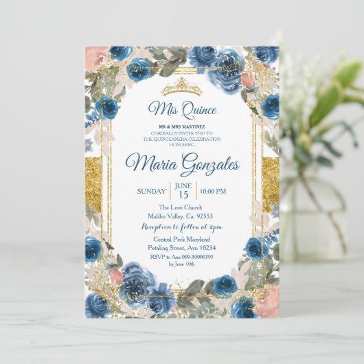 Navy Mexican Charra Quinceanera Kaart (Staand voorkant)