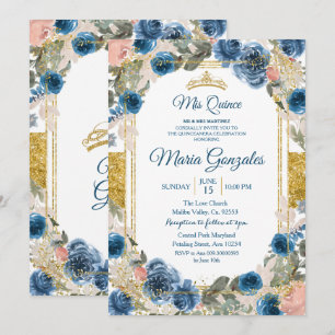 Navy Mexican Charra Quinceanera Kaart