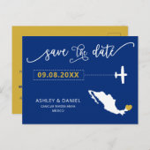 Navy Mexico Wedding Save the Date Map Briefkaart (Voorkant / Achterkant)