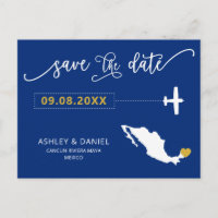 Navy Mexico Wedding Save the Date Map Briefkaart