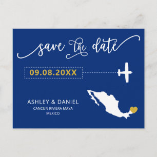 Navy Mexico Wedding Save the Date Map Briefkaart