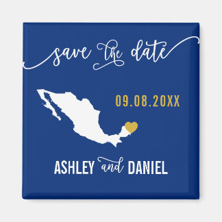 Navy Mexico Wedding Sla de datumkaart op Magneet