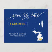 Navy Michigan Wedding Save the Date Map Briefkaart (Voorkant)
