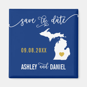 Navy Michigan Wedding Save the Date Map Magneet