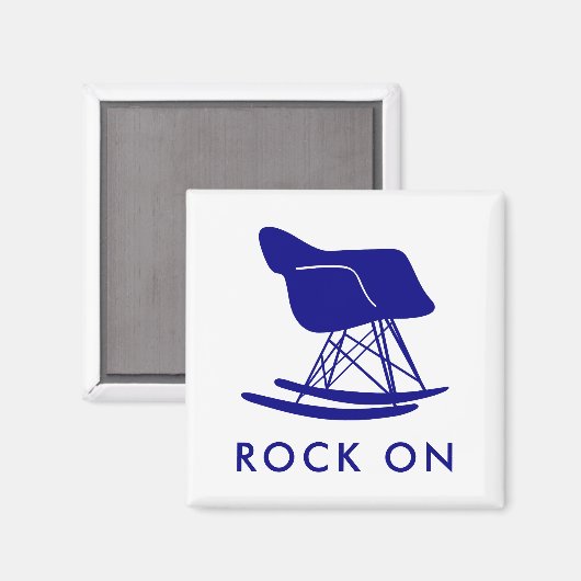 Navy Mid Century Modern Rocker Stoel Square Magnet (Voorkant / Achterkant)