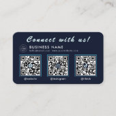Navy Midnight Blue 3 QR Code Multi Social Visitekaartje (Voorkant)