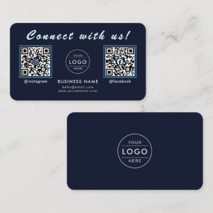 Navy Midnight Blue Dubbele QR-code Multi Sociale M Visitekaartje