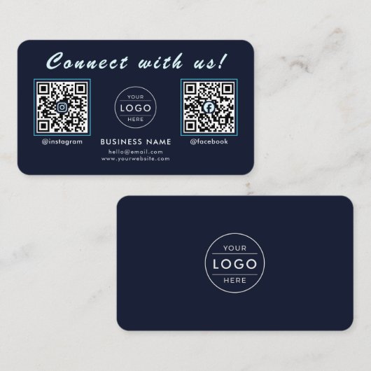 Navy Midnight Blue Dubbele QR-code Multi Sociale M Visitekaartje (Voorkant / Achterkant)