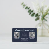 Navy Midnight Blue Dubbele QR-code Multi Sociale M Visitekaartje (Staand voorkant)