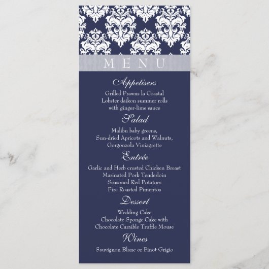 Navy/Midnight - Damask Menu Kaarten (Voorkant)