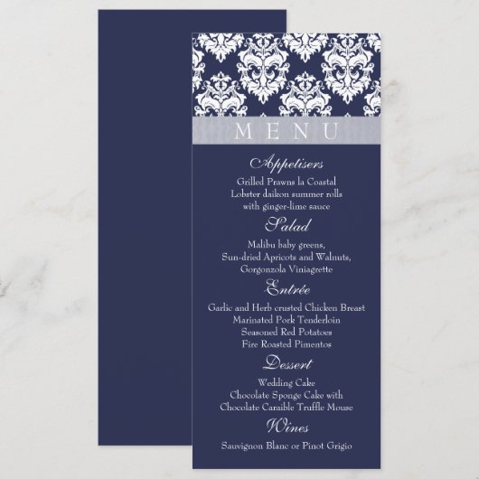 Navy/Midnight - Damask Menu Kaarten (Voorkant / Achterkant)