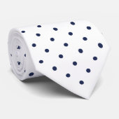 Navy Mini Polka Dot Pattern on White Stropdas (Opgerold)