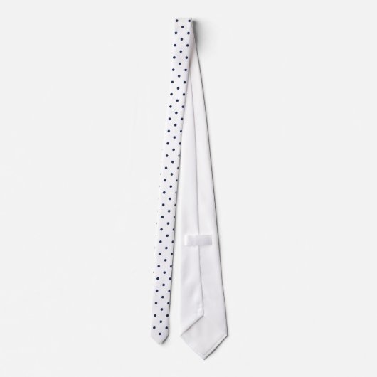 Navy Mini Polka Dot Pattern on White Stropdas (Achterkant)