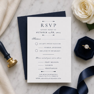 Navy Minimaal Huwelijks-RSVP Kaart Sjabloon