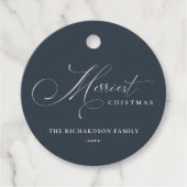 Navy Minimaal Script Merriest Christmas Greeting Bedankjes Labels (Voorkant)