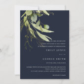 NAVY MINIMAL LEAF GREEN FOLIAGE WATERVERF WEDDING KAART (Voorkant)