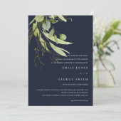 NAVY MINIMAL LEAF GREEN FOLIAGE WATERVERF WEDDING KAART (Staand voorkant)