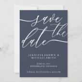 Navy Minimalism Wedding Custom Photo Calligraphy Save The Date (Voorkant)