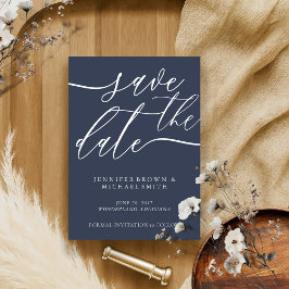 Navy Minimalism Wedding Custom Photo Calligraphy Save The Date