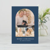 Navy Minimalist Arch 3 Foto Feestdagenkaart (Staand voorkant)