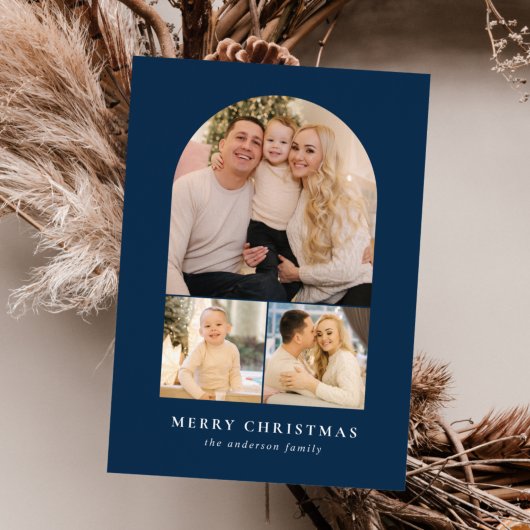 Navy Minimalist Arch 3 Foto Feestdagenkaart