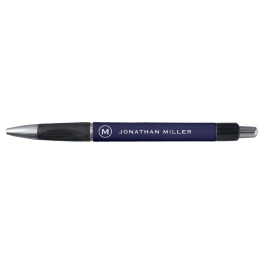 Navy Minimalist Monogram Aangepaste pen (Voorkant)