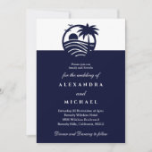 Navy Minimalist Palm Tree Coastal Wedding Kaart (Voorkant)