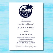 Navy Minimalist Palm Tree Coastal Wedding Kaart