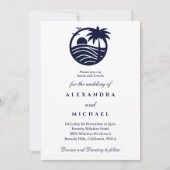 Navy Minimalist Palm Tree Coastal Wedding Kaart (Voorkant)