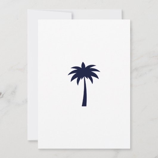 Navy Minimalist Palm Tree Coastal Wedding Kaart (Achterkant)