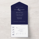 (NAVY) Minimalistisch, legante huwelijksuitnodigin All In One Uitnodiging (Binnen)