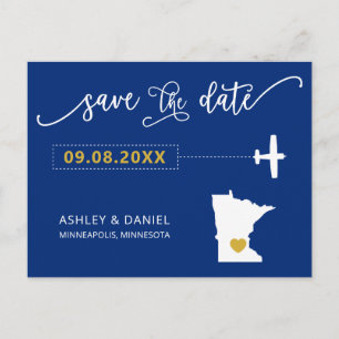 Navy Minnesota Wedding Save the Date Map Briefkaar Briefkaart