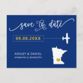 Navy Minnesota Wedding Save the Date Map Briefkaar Briefkaart (Voorkant)