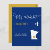 Navy Minnesota Wedding Save the Date Map Briefkaar Briefkaart (Voorkant / Achterkant)