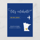 Navy Minnesota Wedding Save the Date Map Briefkaar Briefkaart (Voorkant)