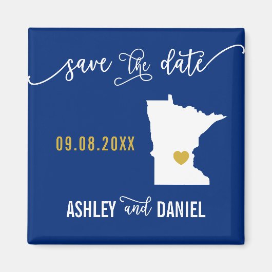 Navy Minnesota Wedding Save the Date Map Magneet (Voorkant)