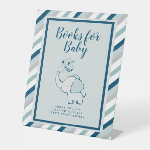 Navy & Mint Boeken voor Baby Elephant Baby shower Reclamebord Met Voetstuk
