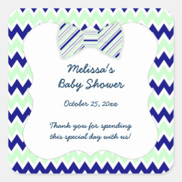 Navy Mint Chevron boog stropdas jongen baby shower Vierkante Sticker