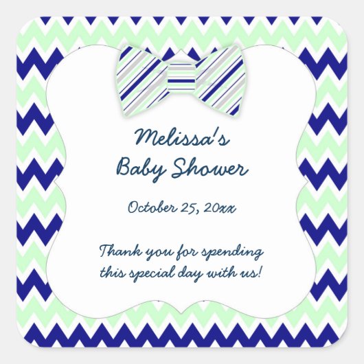 Navy Mint Chevron boog stropdas jongen baby shower Vierkante Sticker (Voorkant)