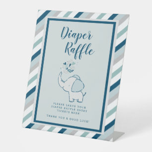 Navy & Mint Elephant Baby shower Luier Raffle Reclamebord Met Voetstuk