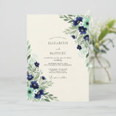 Navy Mint Exquisite Botanical Wedding Kaart (Staand voorkant)
