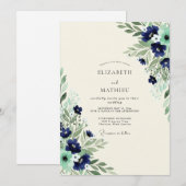 Navy Mint Exquisite Botanical Wedding Kaart (Voorkant / Achterkant)