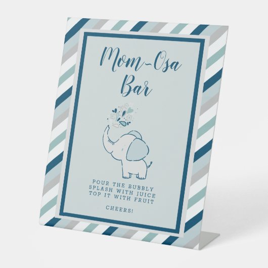Navy & Mint Green Mom-Osa Bar Elephant Baby shower Reclamebord Met Voetstuk (Voorkant)