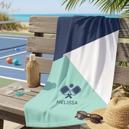 Navy Mint Kust Zomer Pickleball Naam Handdoek
