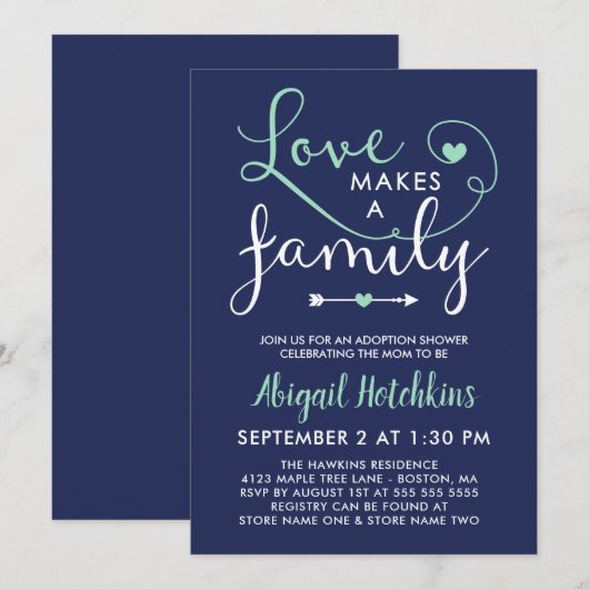 Navy Mint Love maakt een gezinadoptieschower Kaart (Voorkant / Achterkant)