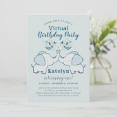 Navy & Mint Schattige Elephant Virtual Birthday Pa Kaart (Staand voorkant)