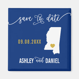 Navy Mississippi Wedding Save the Date Map Magneet