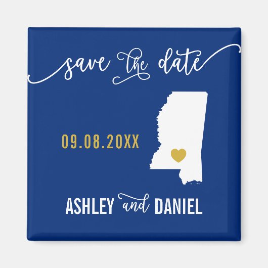 Navy Mississippi Wedding Save the Date Map Magneet (Voorkant)