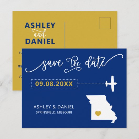 Navy Missouri Wedding Save the Date Map Briefkaart (Voorkant / Achterkant)
