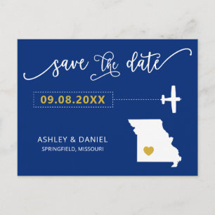 Navy Missouri Wedding Save the Date Map Briefkaart